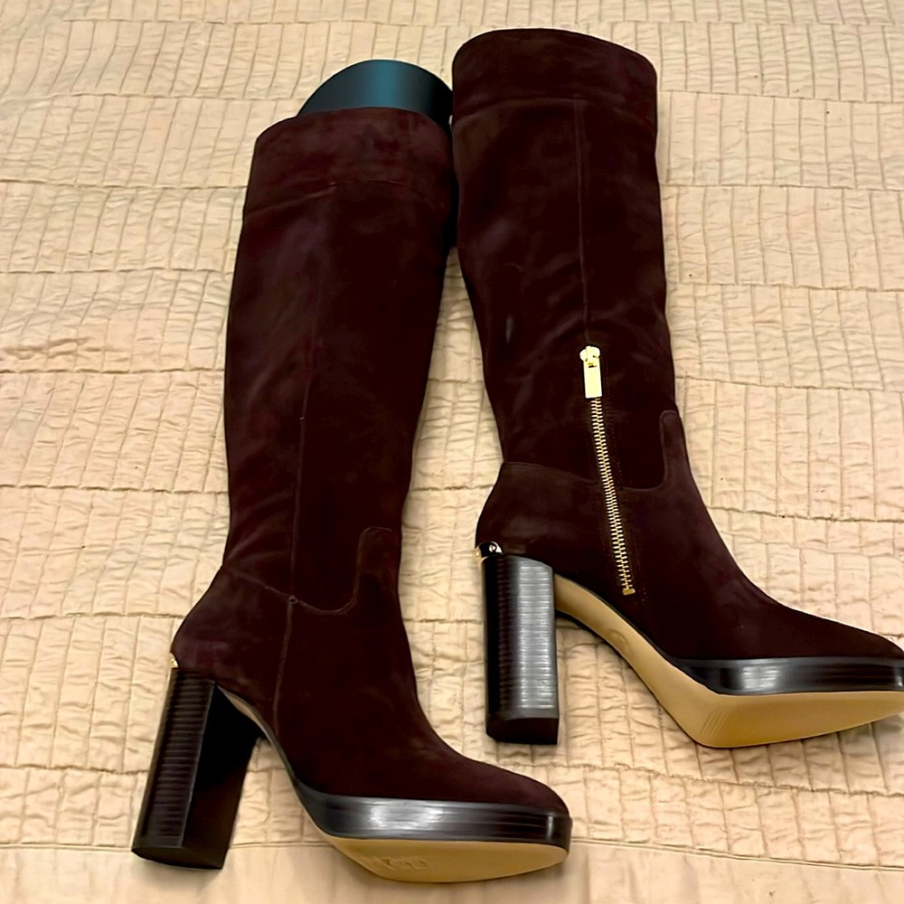 Michael kors Regina platform brown suede knee hi boots size 6
